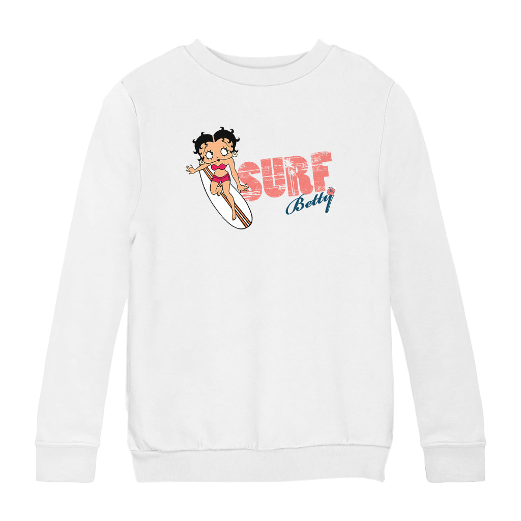 Betty Boop Surf Red Stripe Board Kids Sweatshirt