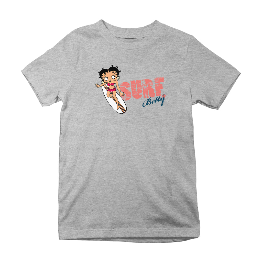 Betty Boop Surf Red Stripe Board Kids T-Shirt
