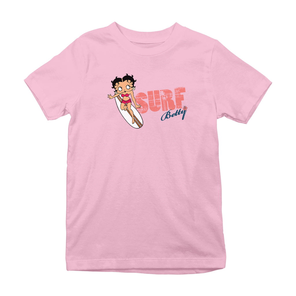 Betty Boop Surf Red Stripe Board Kids T-Shirt