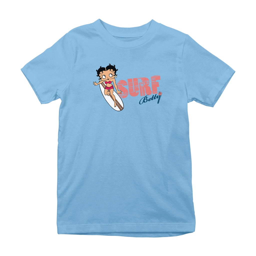 Betty Boop Surf Red Stripe Board Kids T-Shirt