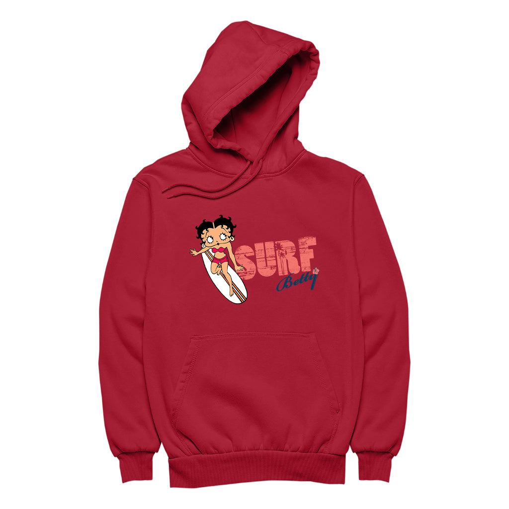 Betty Boop Surf Red Stripe Board Men's Hooded Sweatshirt