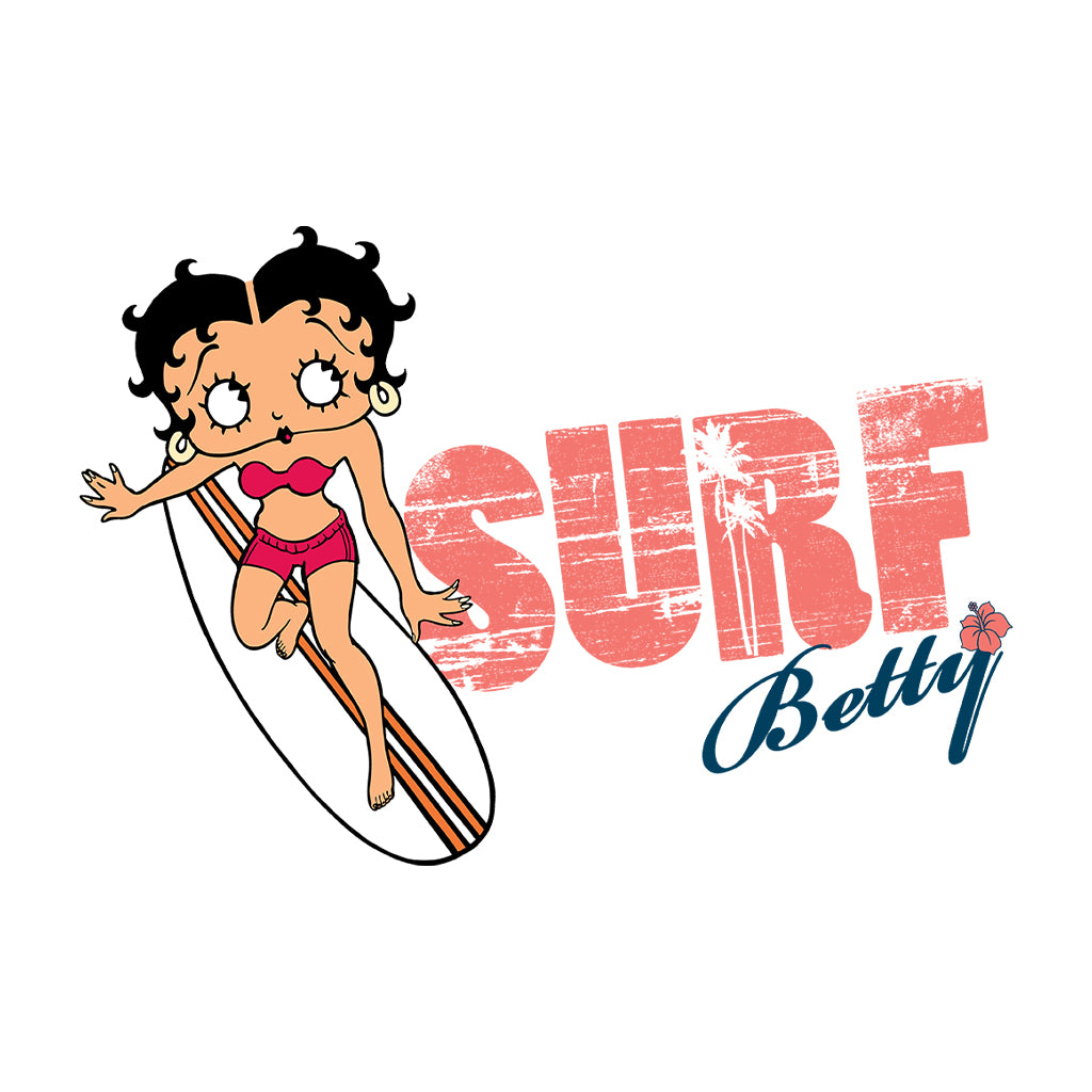 Betty Boop Surf Red Stripe Board Kids Hooded Sweatshirt