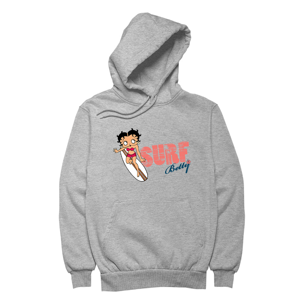 Betty Boop Surf Red Stripe Board Women's Hooded Sweatshirt