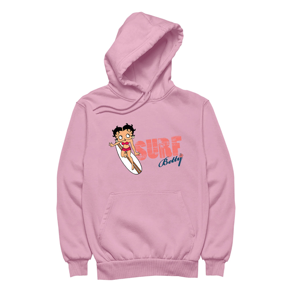 Betty Boop Surf Red Stripe Board Women's Hooded Sweatshirt