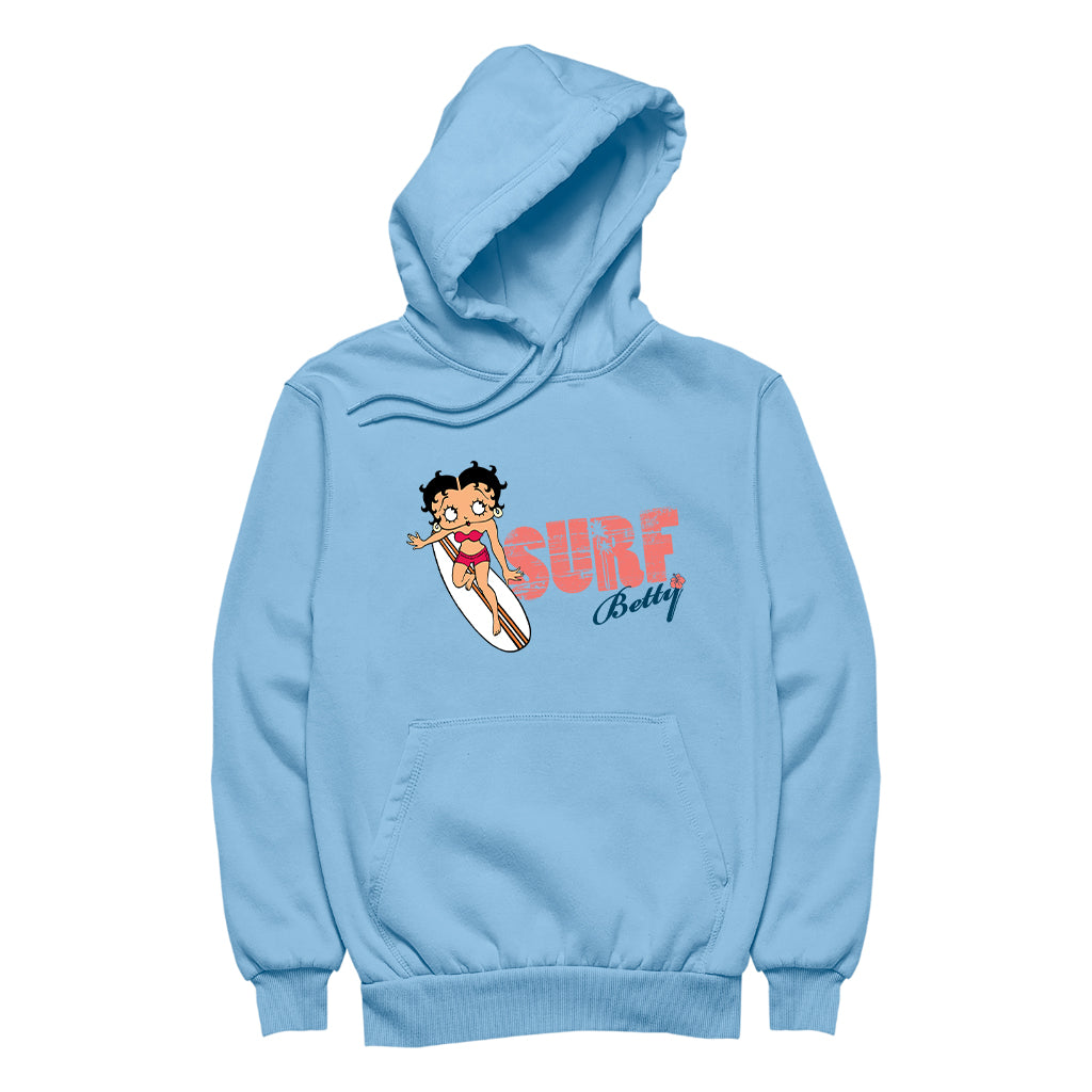 Betty Boop Surf Red Stripe Board Women's Hooded Sweatshirt