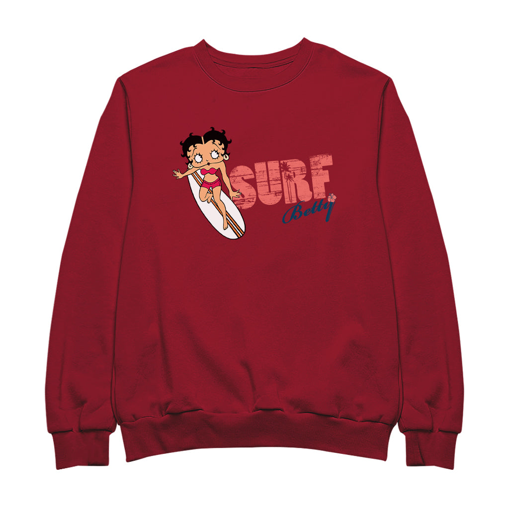 Betty Boop Surf Red Stripe Board Women's Sweatshirt