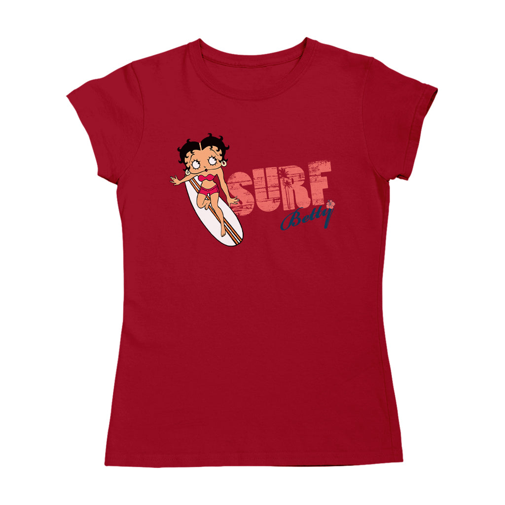 Betty Boop Surf Red Stripe Board Women's T-Shirt