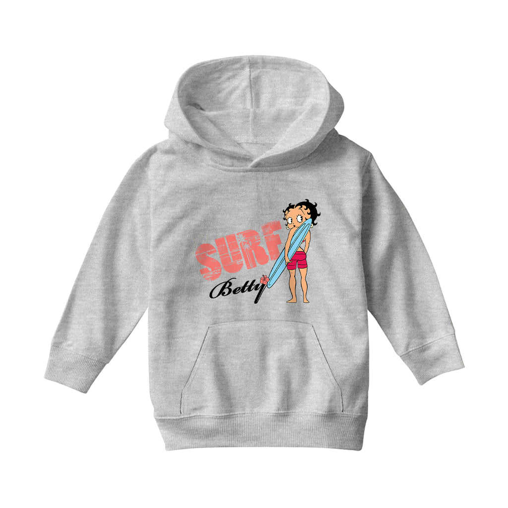 Betty Boop Surf Board Pose Kids Hooded Sweatshirt