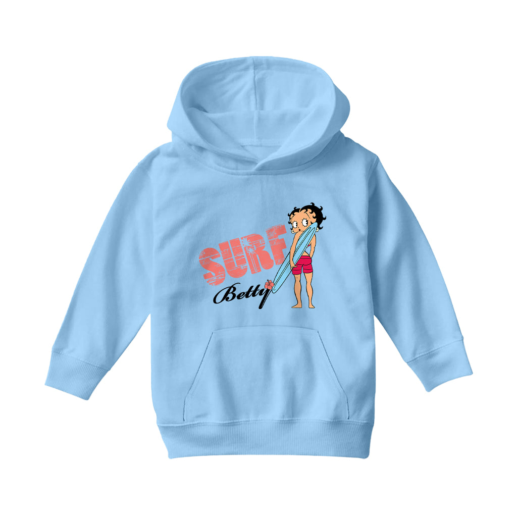 Betty Boop Surf Board Pose Kids Hooded Sweatshirt