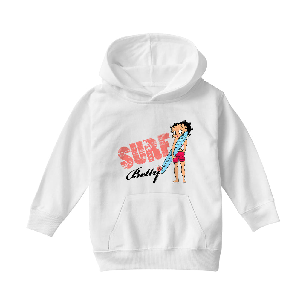 Betty Boop Surf Board Pose Kids Hooded Sweatshirt