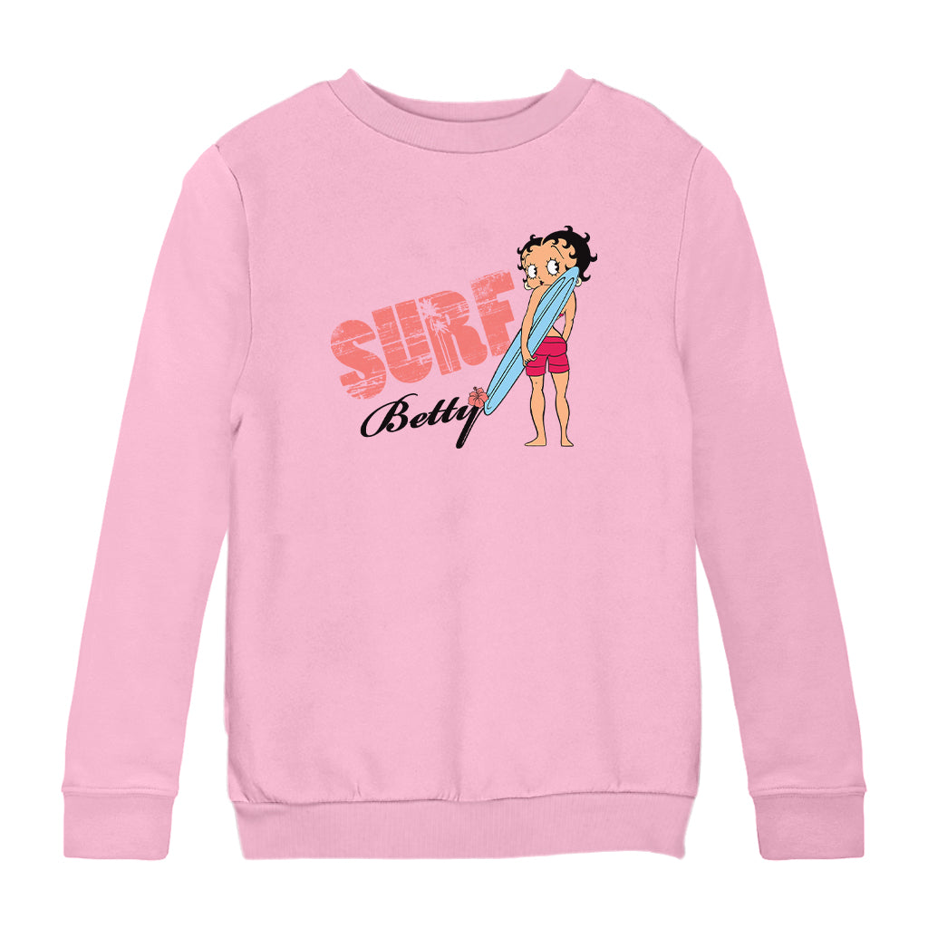 Betty Boop Surf Board Pose Kids Sweatshirt