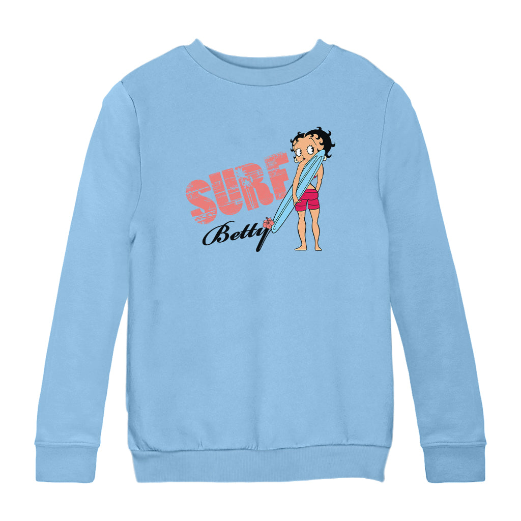Betty Boop Surf Board Pose Kids Sweatshirt