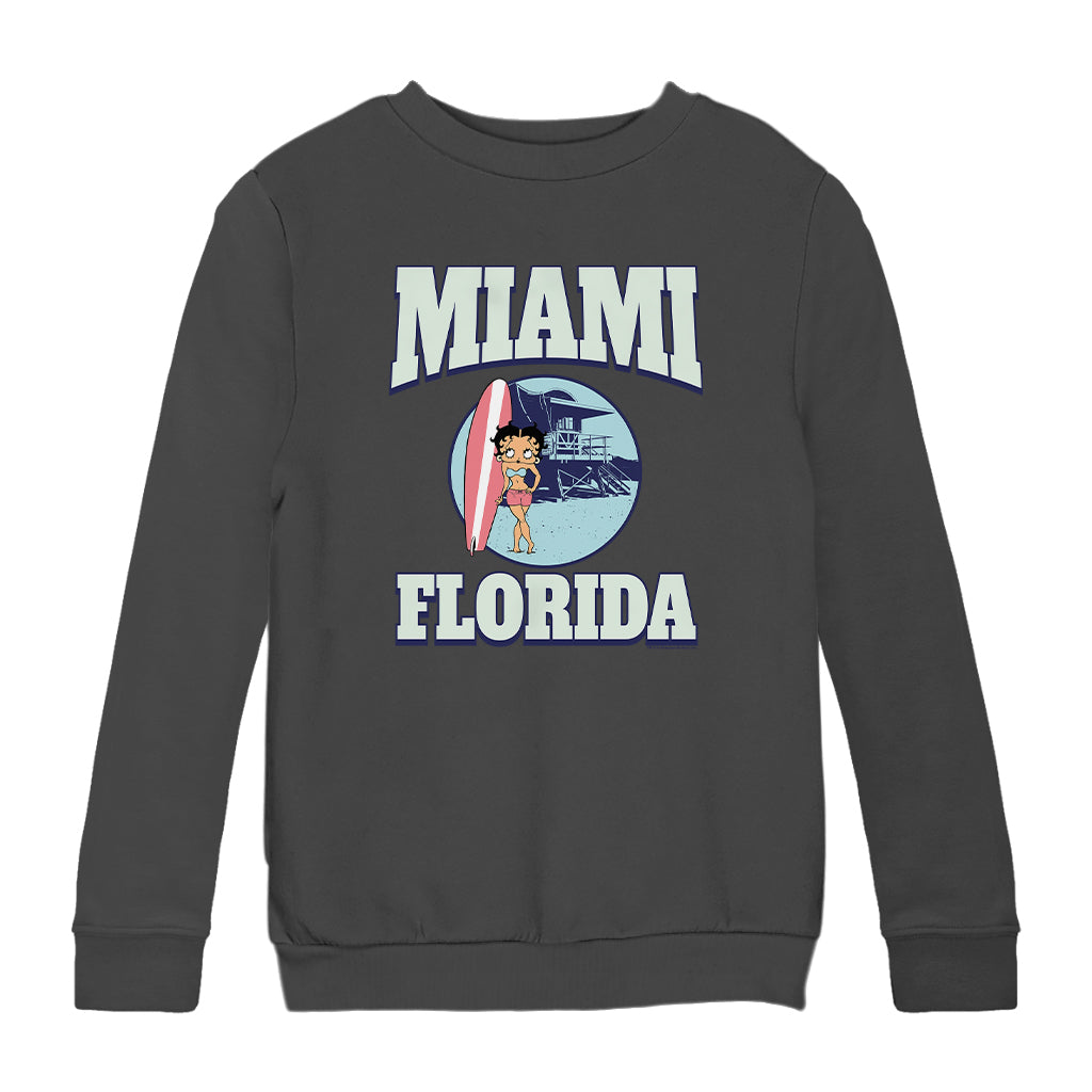 Betty Boop Miami Florida Surf Scene Kids Sweatshirt