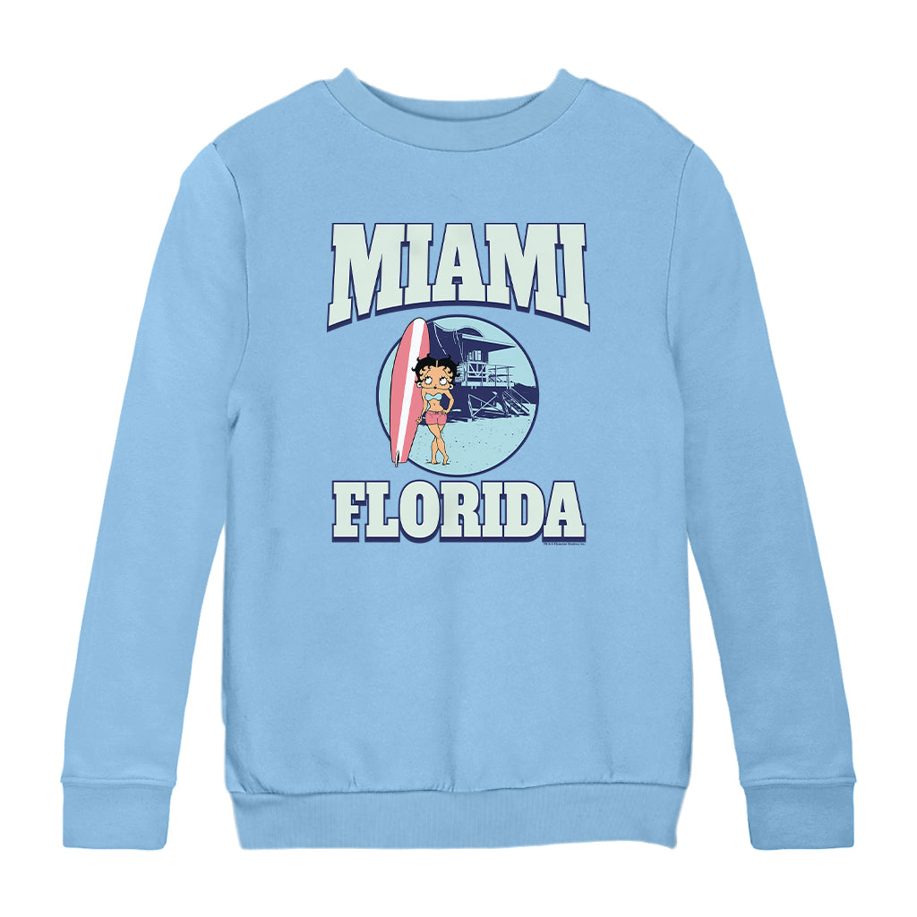 Betty Boop Miami Florida Surf Scene Kids Sweatshirt