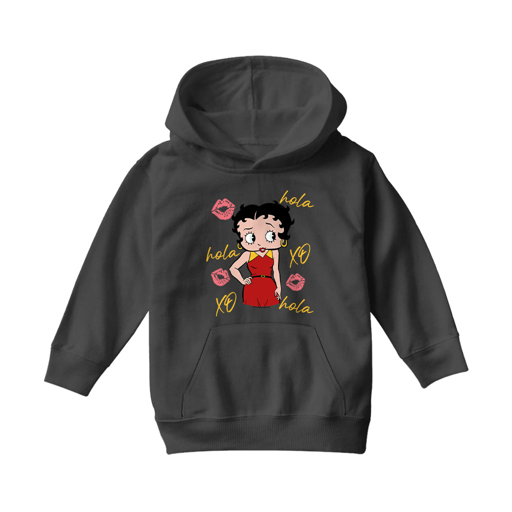 Betty Boop Hola XO Kisses Spain Flag Kids Hooded Sweatshirt