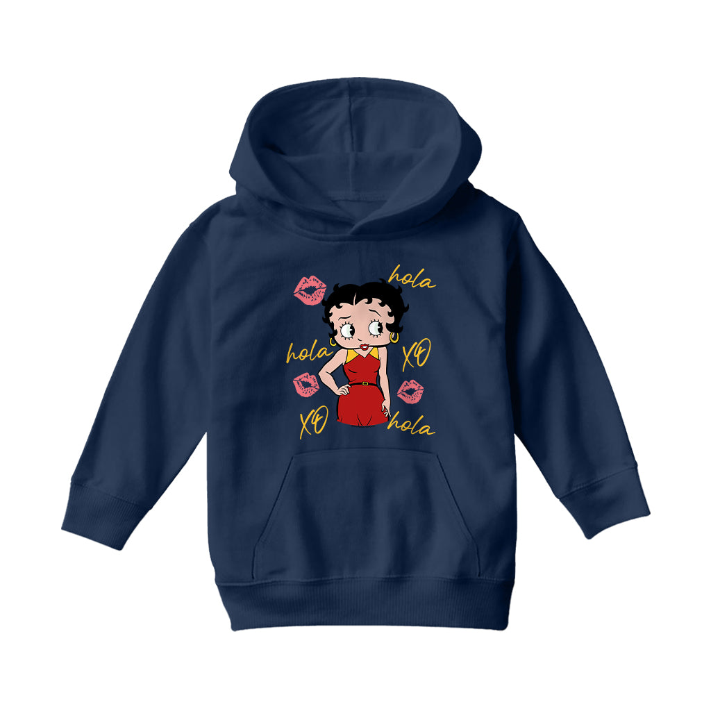 Betty Boop Hola XO Kisses Spain Flag Kids Hooded Sweatshirt