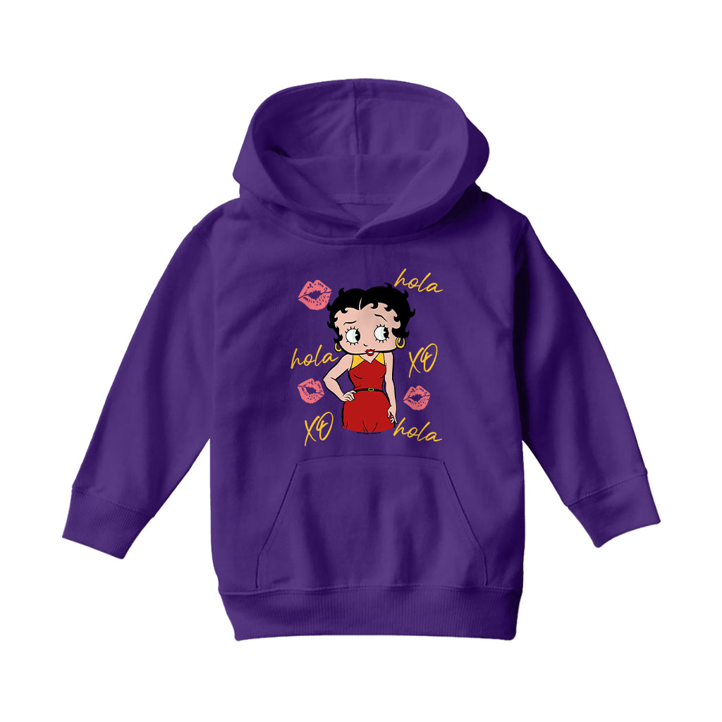 Betty Boop Hola XO Kisses Spain Flag Kids Hooded Sweatshirt