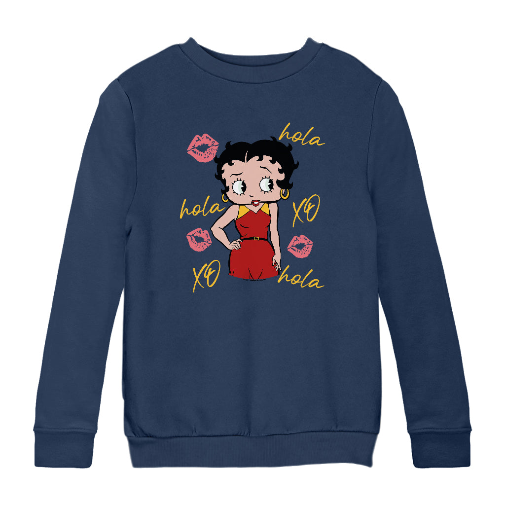 Betty Boop Hola XO Kisses Spain Flag Kids Sweatshirt