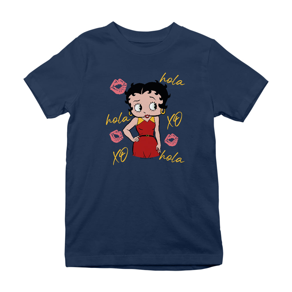 Betty Boop Hola XO Kisses Spain Flag Kids T-Shirt