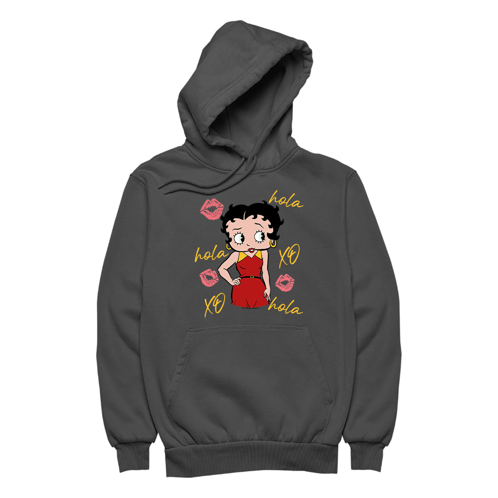 Betty Boop Hola XO Kisses Spain Flag Women's Hooded Sweatshirt