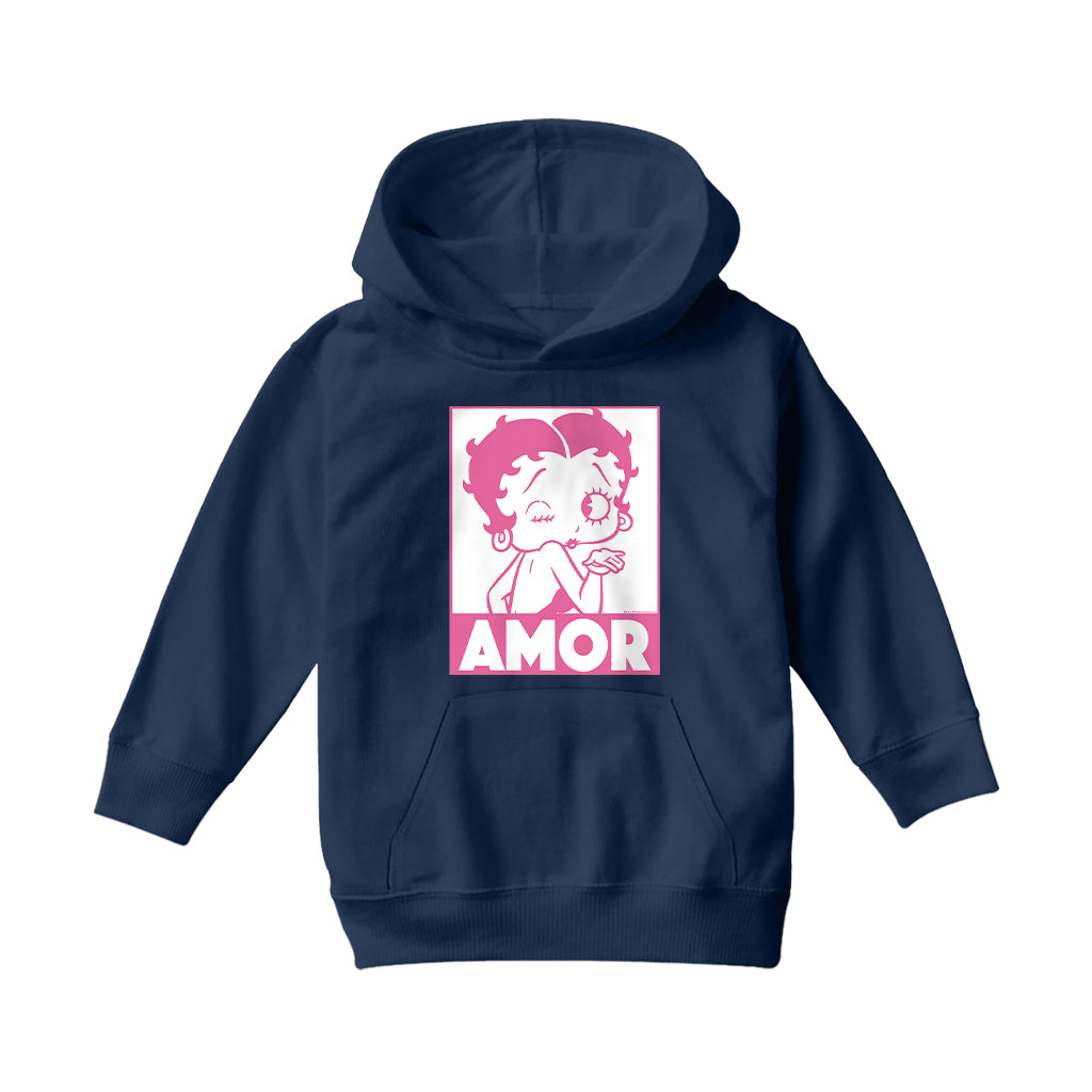 Betty Boop Amor Wink Kiss Kids Hooded Sweatshirt