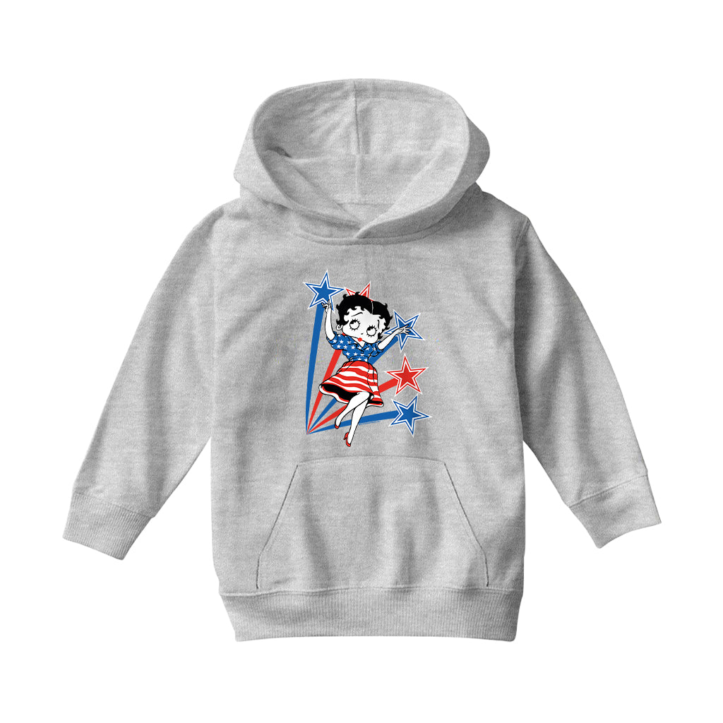 Betty Boop USA Flag Dress And Stars Kids Hooded Sweatshirt