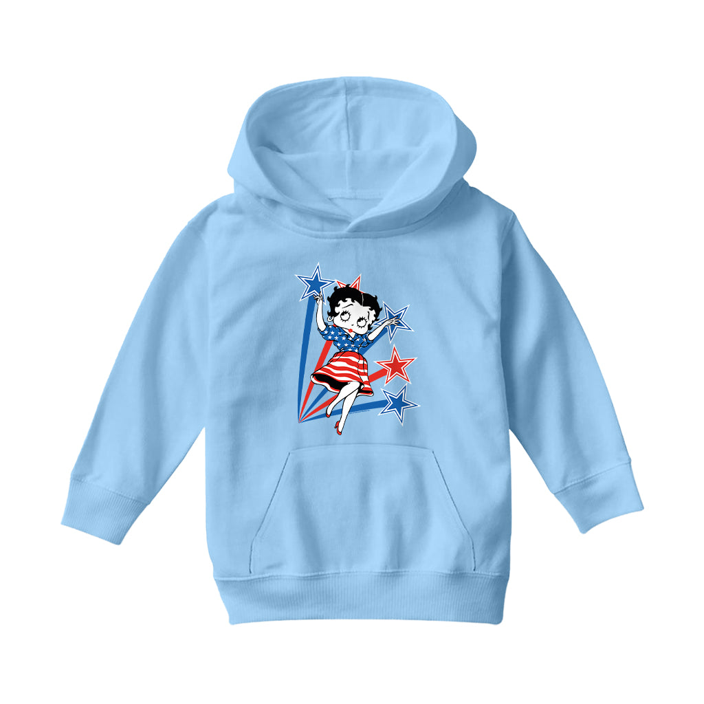 Betty Boop USA Flag Dress And Stars Kids Hooded Sweatshirt