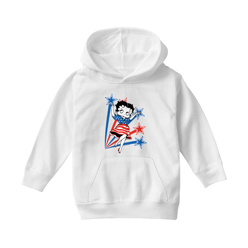 Betty Boop USA Flag Dress And Stars Kids Hooded Sweatshirt