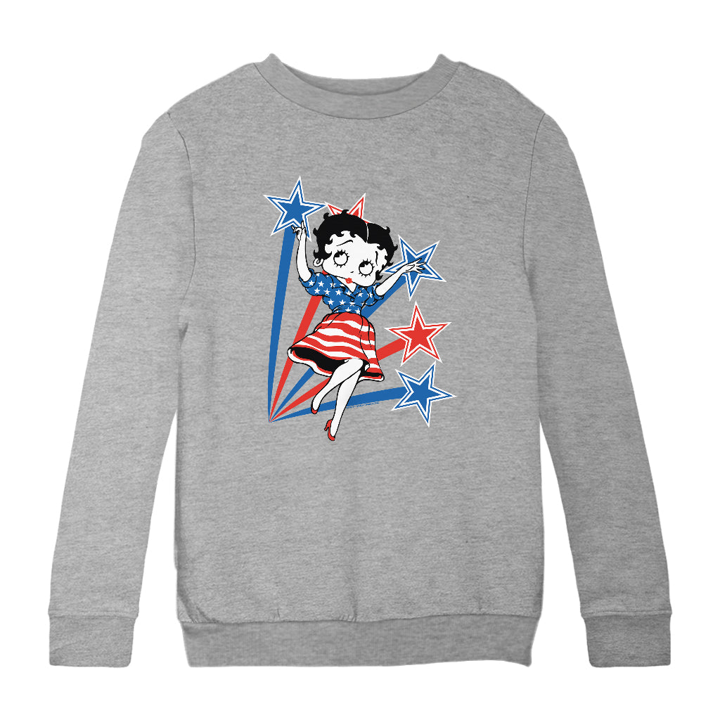 Betty Boop USA Flag Dress And Stars Kids Sweatshirt