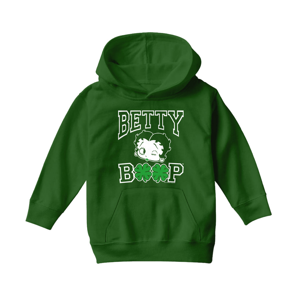 Betty Boop Four Leaf Clovers St Patrick's Day Kids Hooded Sweatshirt