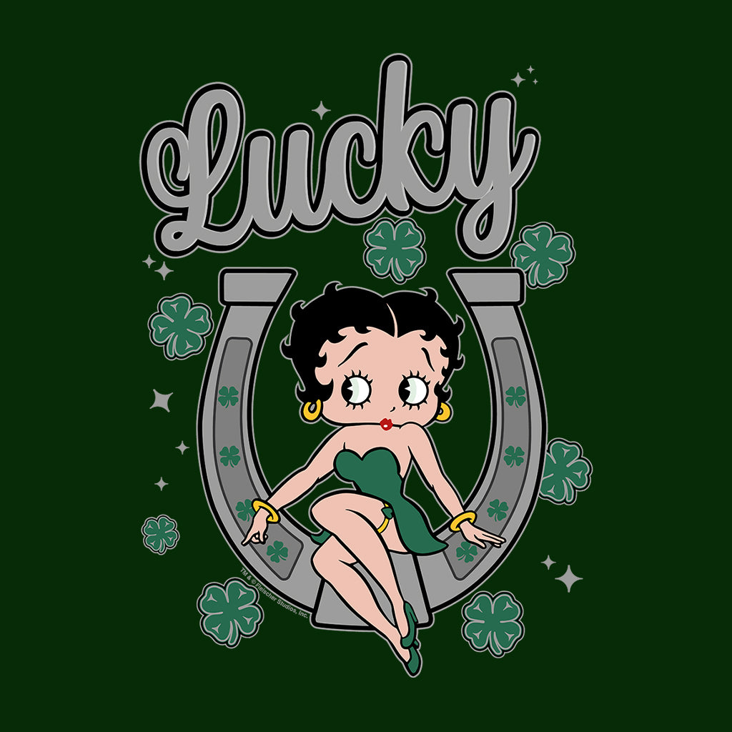 Betty Boop St Patrick's Day Lucky Horseshoe With Cloves Kids T-Shirt