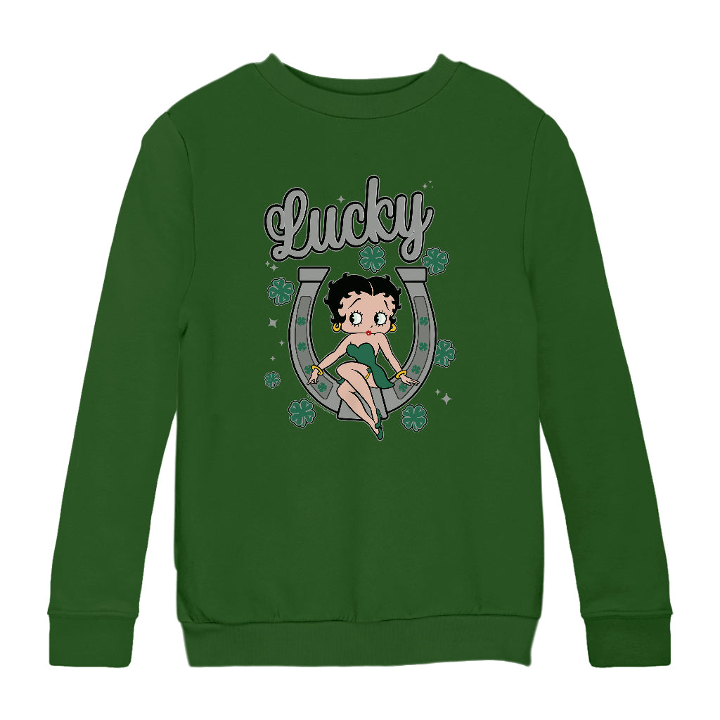 Betty Boop St Patrick's Day Lucky Horseshoe With Cloves Kids Sweatshirt