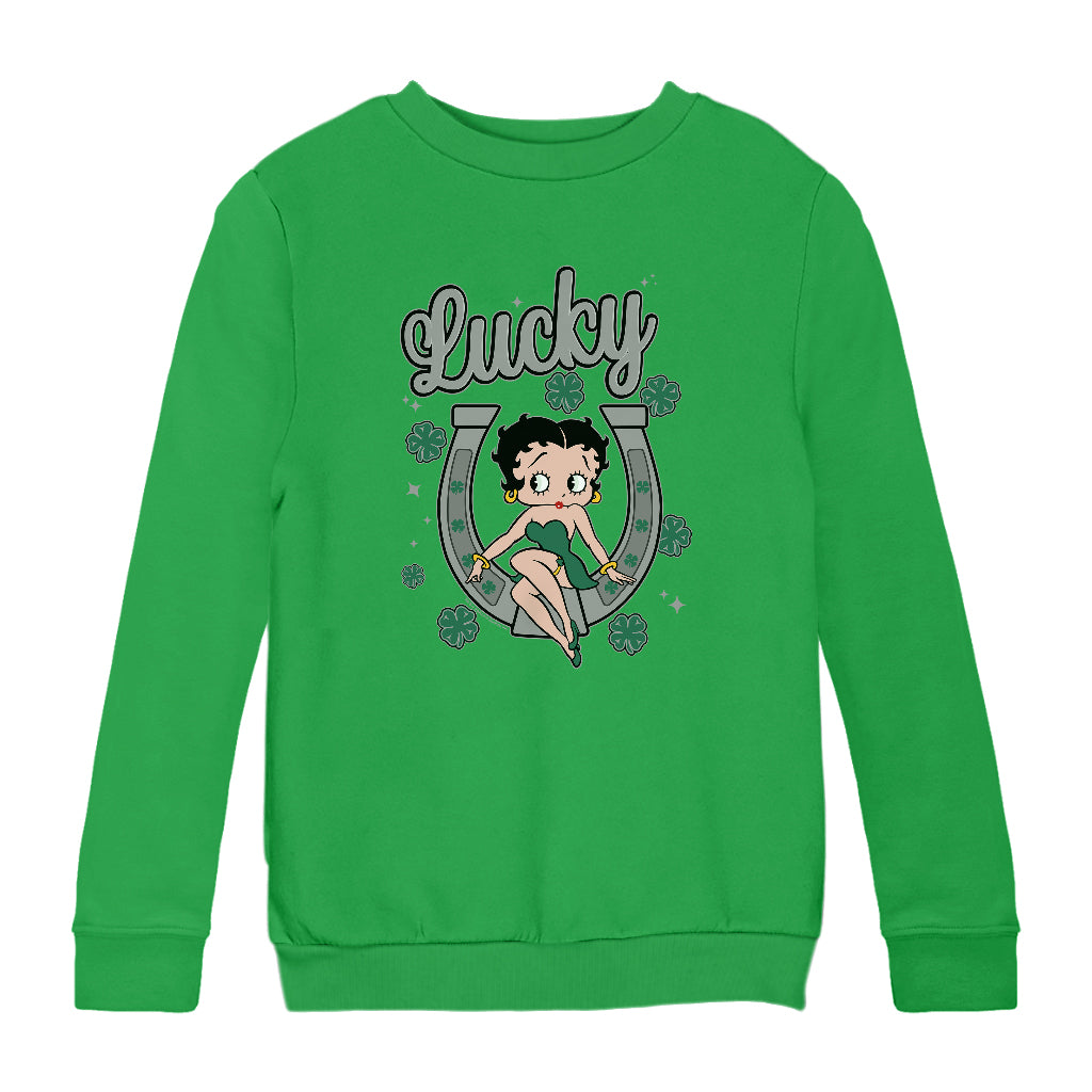 Betty Boop St Patrick's Day Lucky Horseshoe With Cloves Kids Sweatshirt