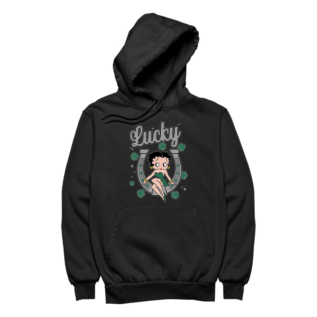 Betty Boop St Patrick's Day Lucky Horseshoe With Cloves Men's Hooded Sweatshirt