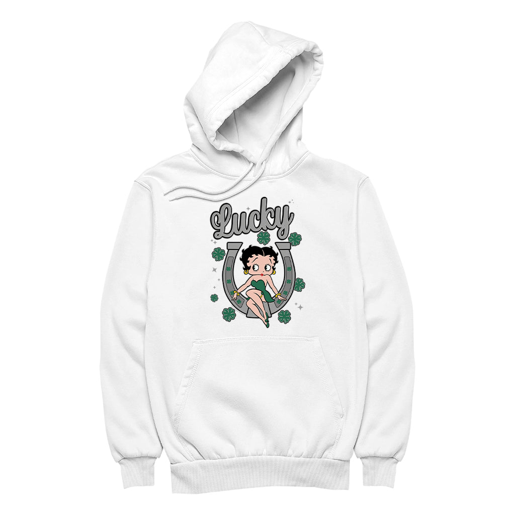 Betty Boop St Patrick's Day Lucky Horseshoe With Cloves Men's Hooded Sweatshirt
