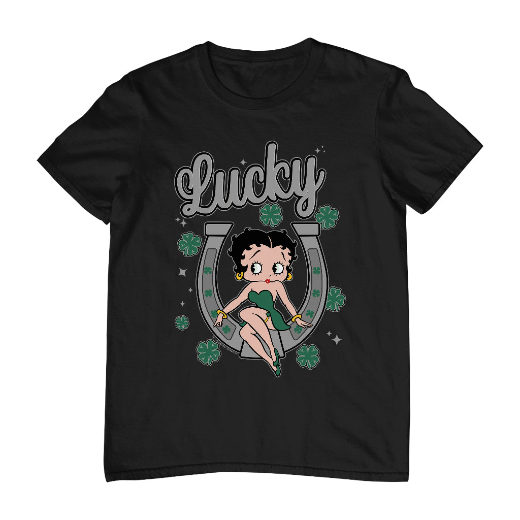 Betty Boop St Patrick's Day Lucky Horseshoe With Cloves Men's T-Shirt