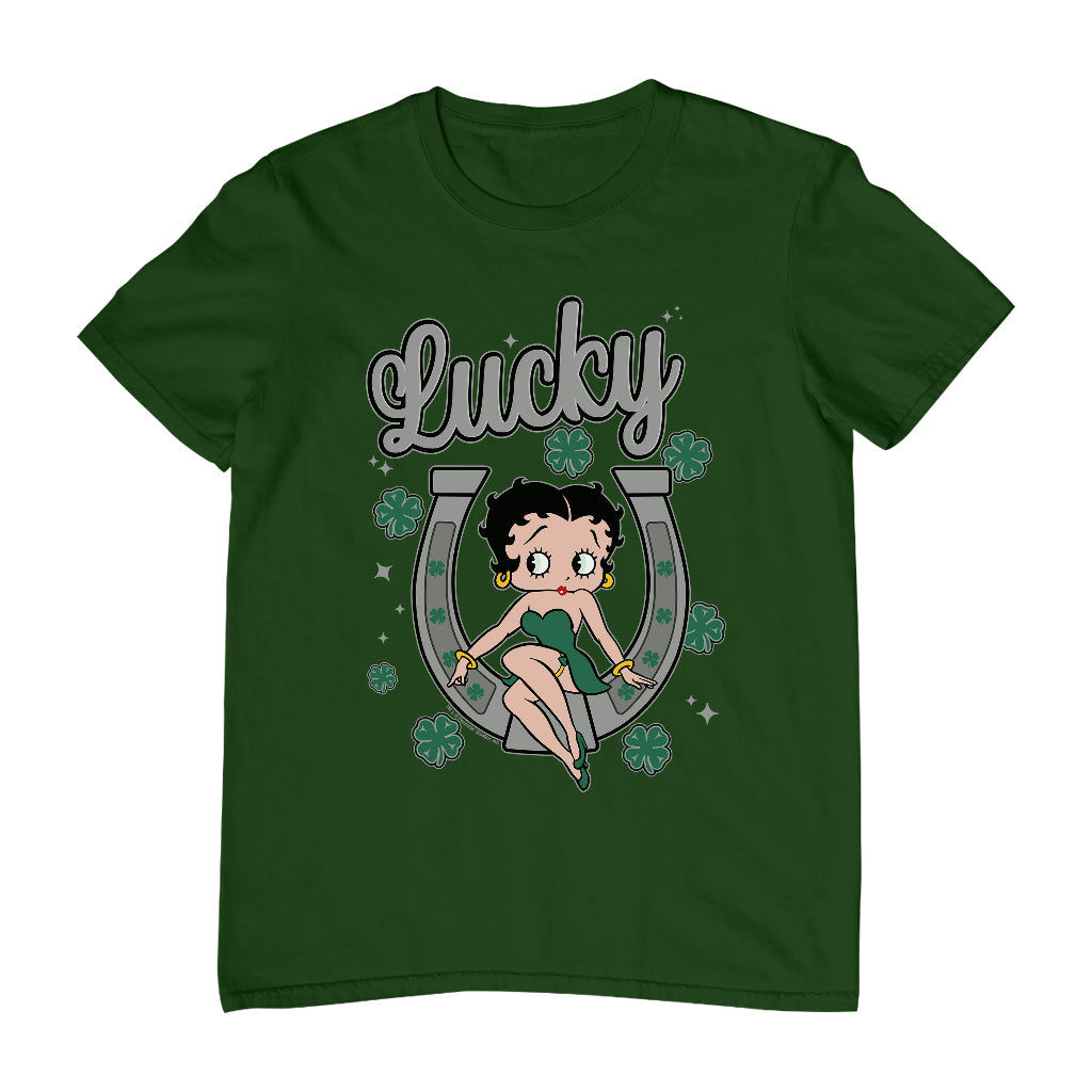 Betty Boop St Patrick's Day Lucky Horseshoe With Cloves Men's T-Shirt