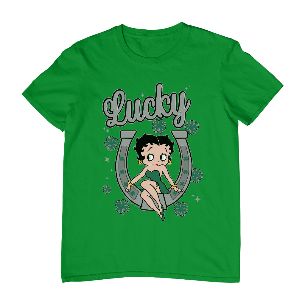Betty Boop St Patrick's Day Lucky Horseshoe With Cloves Men's T-Shirt