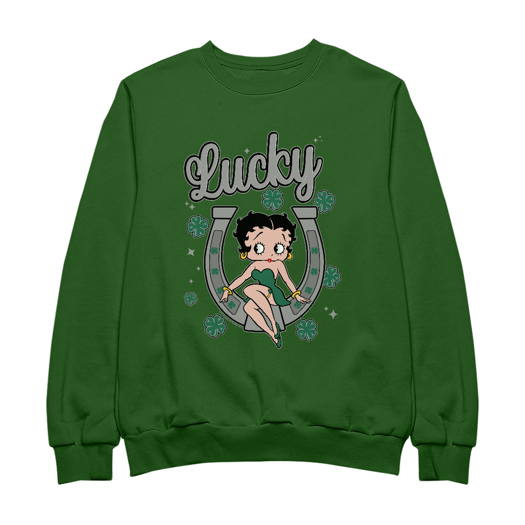 Betty Boop St Patrick's Day Lucky Horseshoe With Cloves Women's Sweatshirt