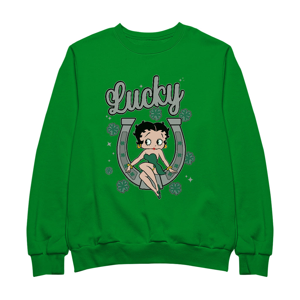 Betty Boop St Patrick's Day Lucky Horseshoe With Cloves Women's Sweatshirt