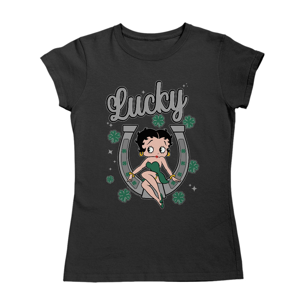 Betty Boop St Patrick's Day Lucky Horseshoe With Cloves Women's T-Shirt