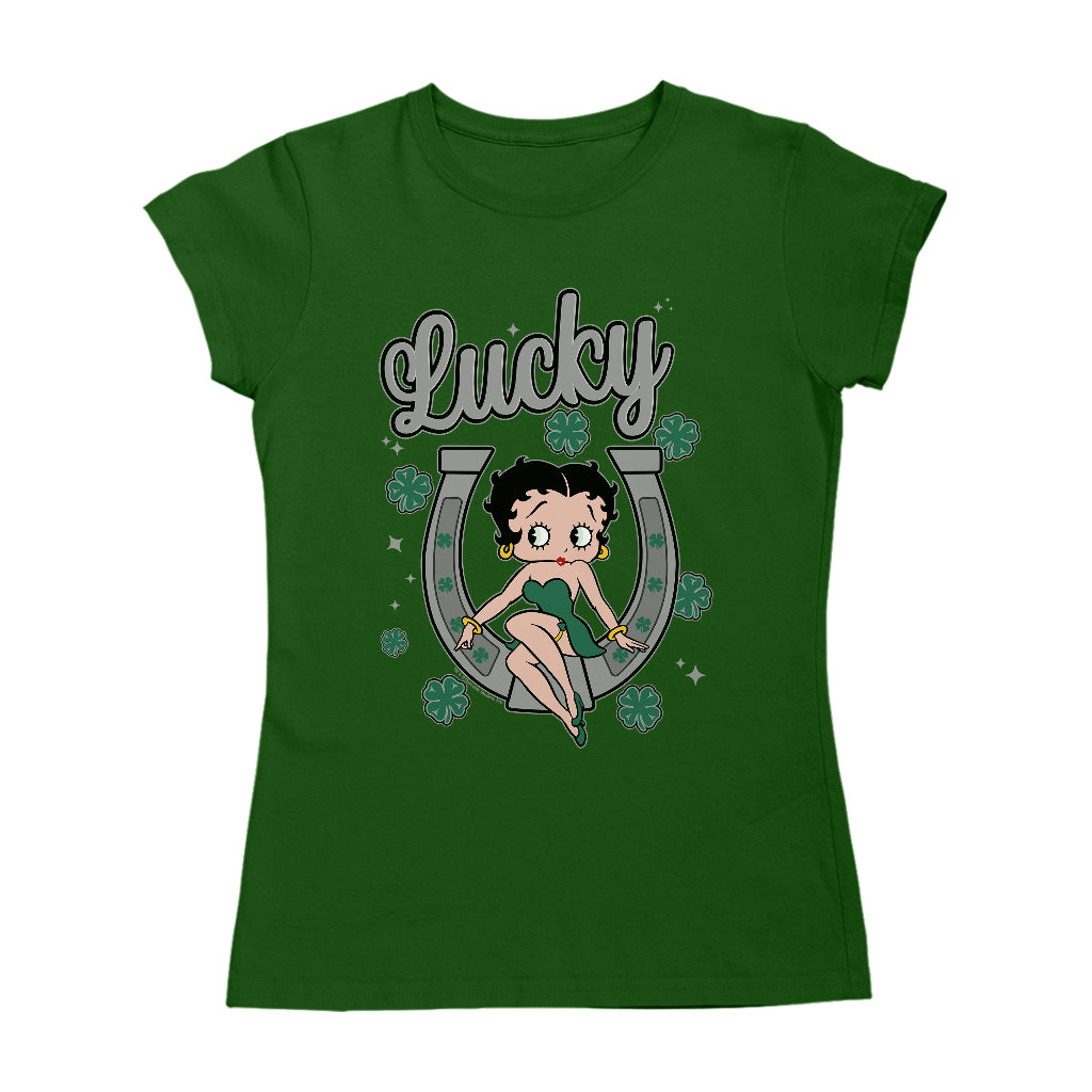 Betty Boop St Patrick's Day Lucky Horseshoe With Cloves Women's T-Shirt