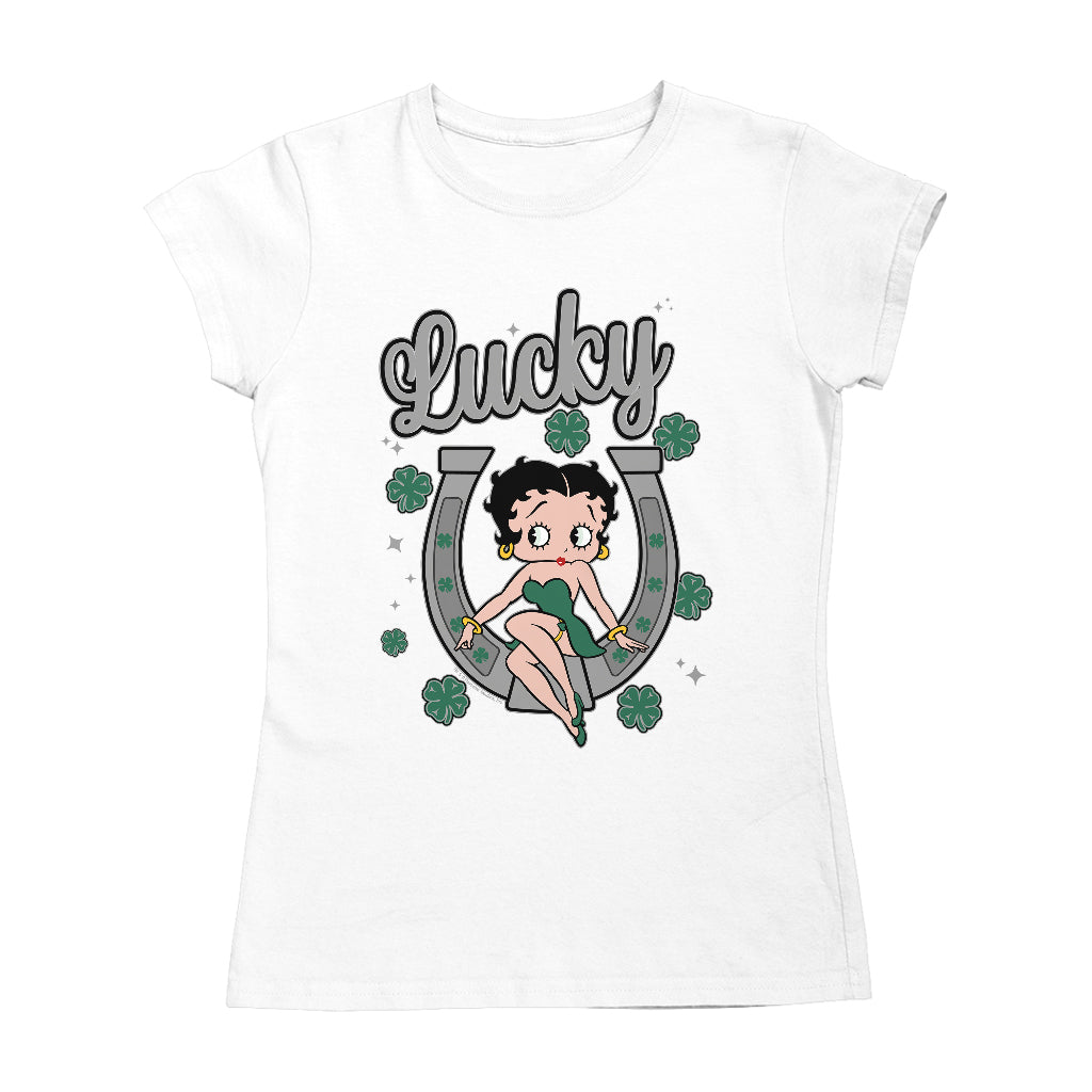 Betty Boop St Patrick's Day Lucky Horseshoe With Cloves Women's T-Shirt