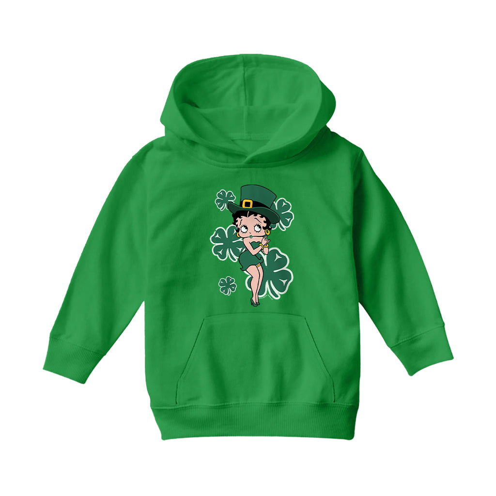 Betty Boop St Patrick's Day Green Dress and Hat Kids Hooded Sweatshirt