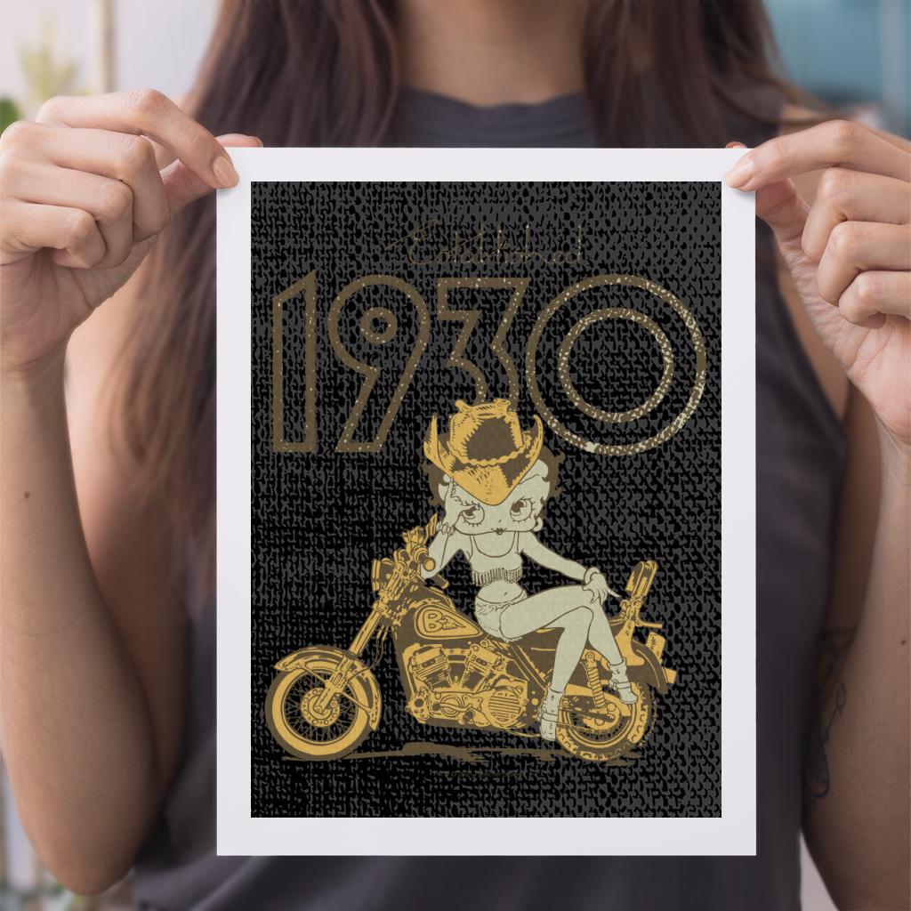 Betty Boop Established 1930 Golden Bike A4 Print-Betty Boop Shop
