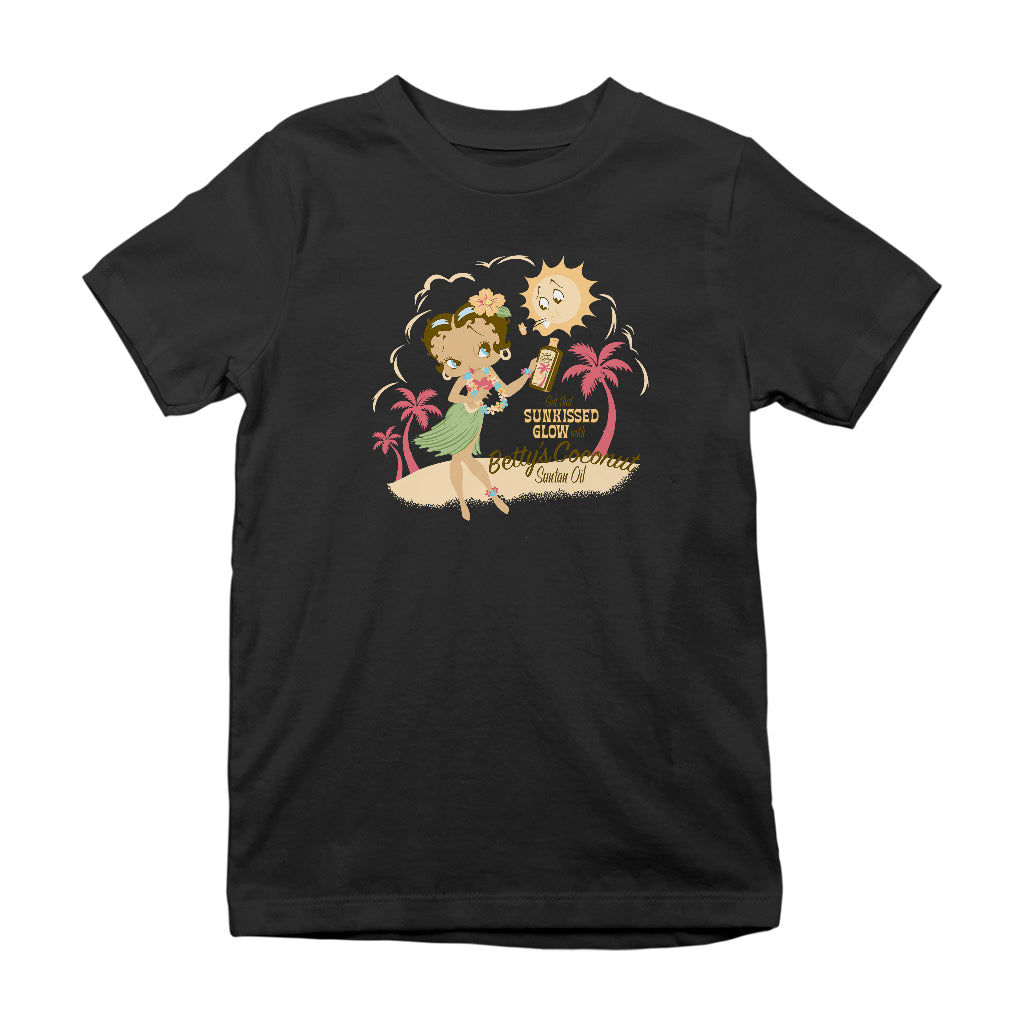 Betty Boop Bettys Coconut Suntan Oil Kids T-Shirt-Betty Boop Shop