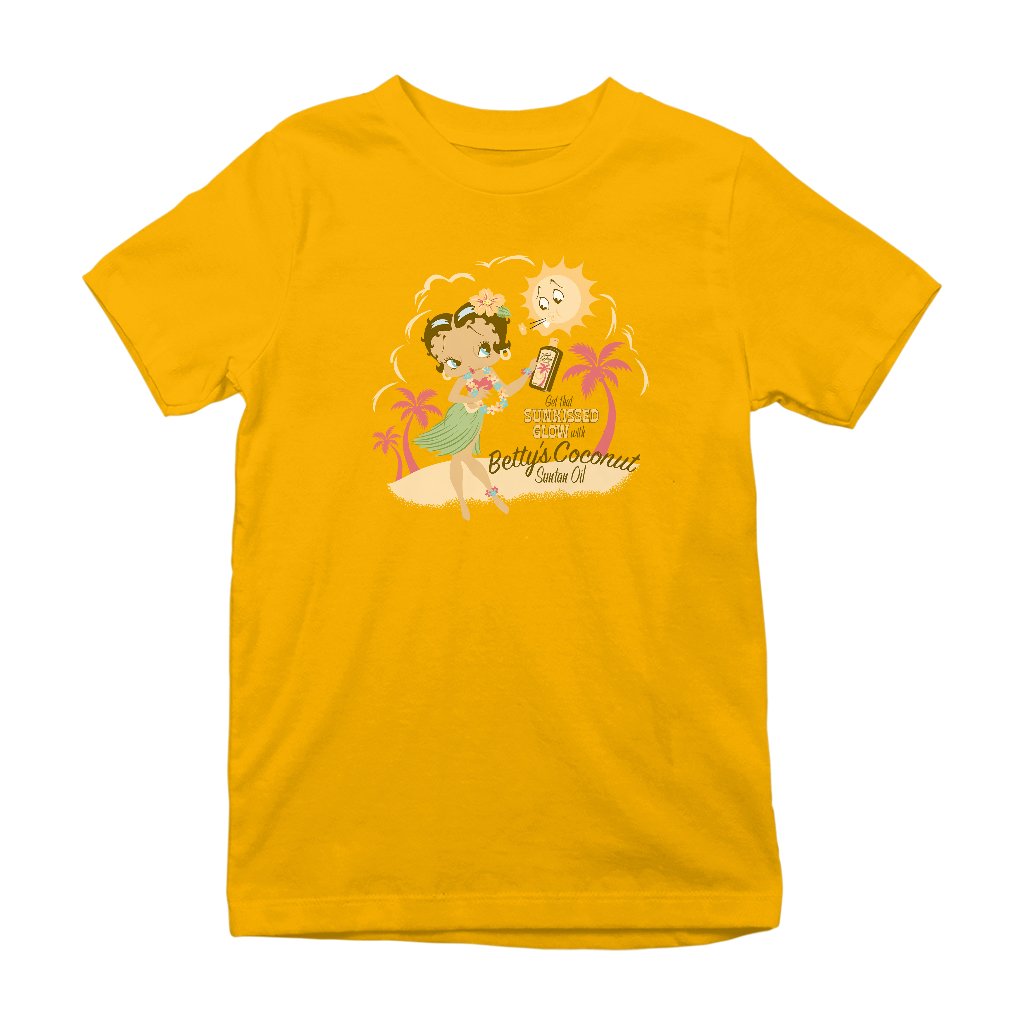 Betty Boop Bettys Coconut Suntan Oil Kids T-Shirt-Betty Boop Shop
