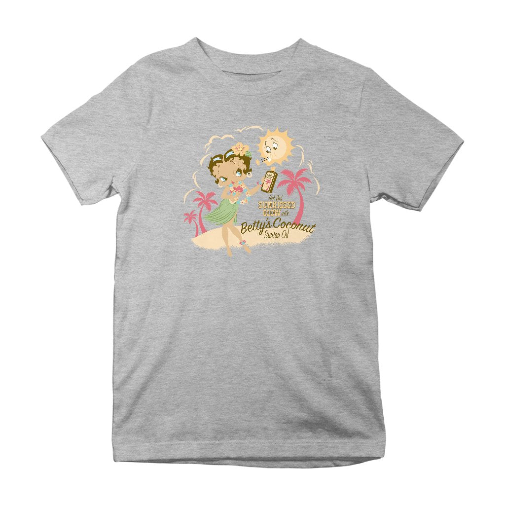 Betty Boop Bettys Coconut Suntan Oil Kids T-Shirt-Betty Boop Shop