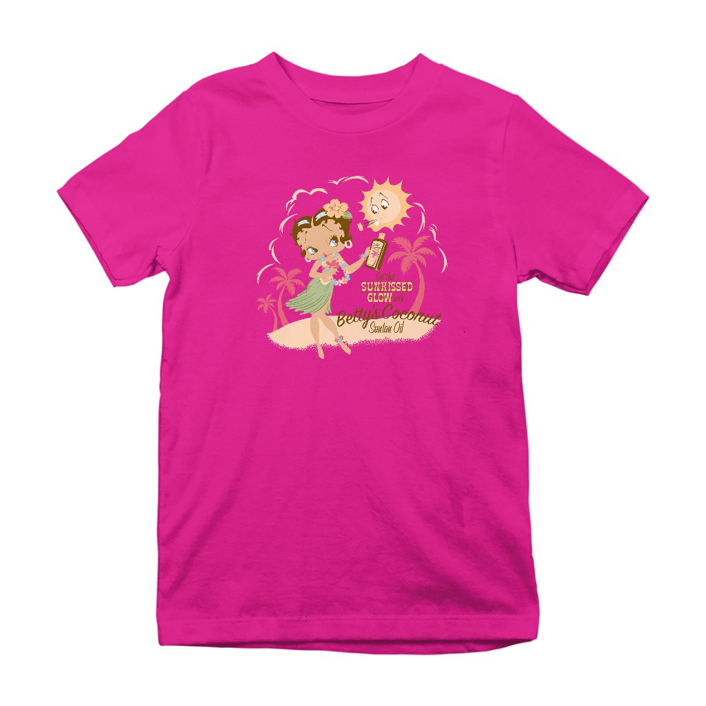 Betty Boop Bettys Coconut Suntan Oil Kids T-Shirt-Betty Boop Shop