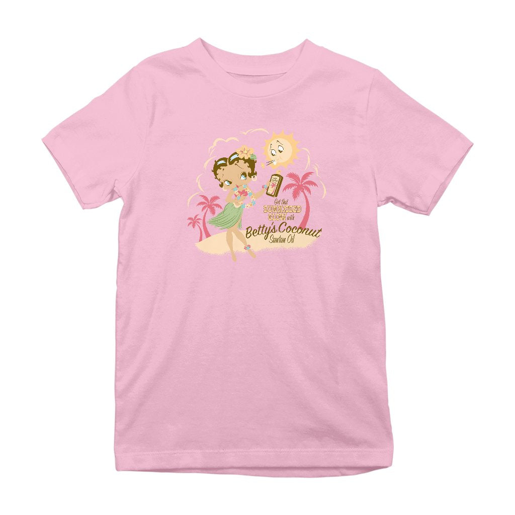 Betty Boop Bettys Coconut Suntan Oil Kids T-Shirt-Betty Boop Shop